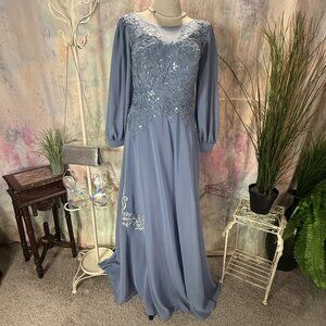 NEW 📌Wedding Dress Chiffon Long Sleeves Lace Sequins Mother Bride/ Groom Dress